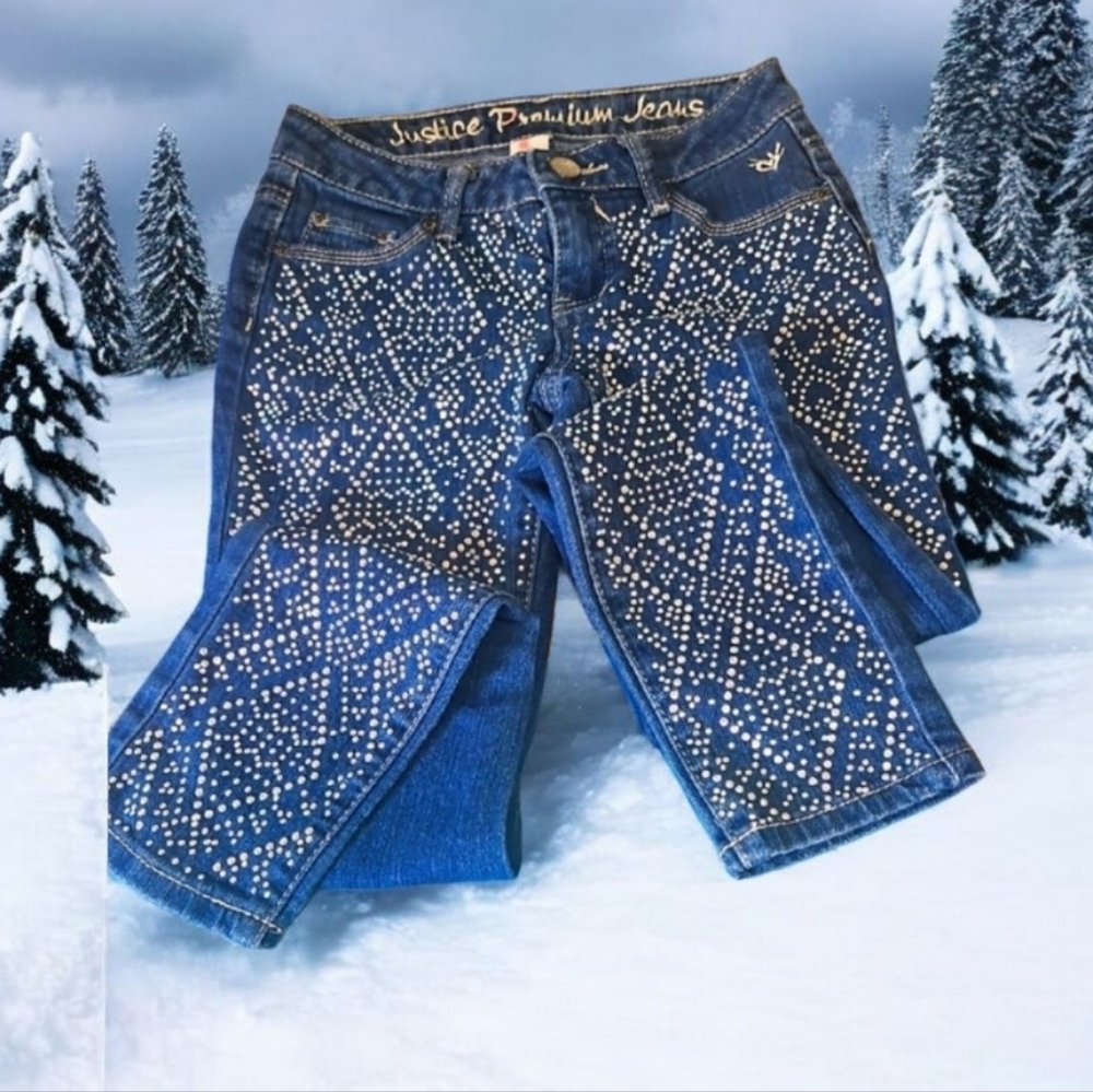 Justice beaded jeans with stones size 8 Girls Super skinny. Cotton